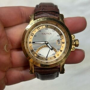 Nautica Men's N12529 Leather Round Watch (not Running)